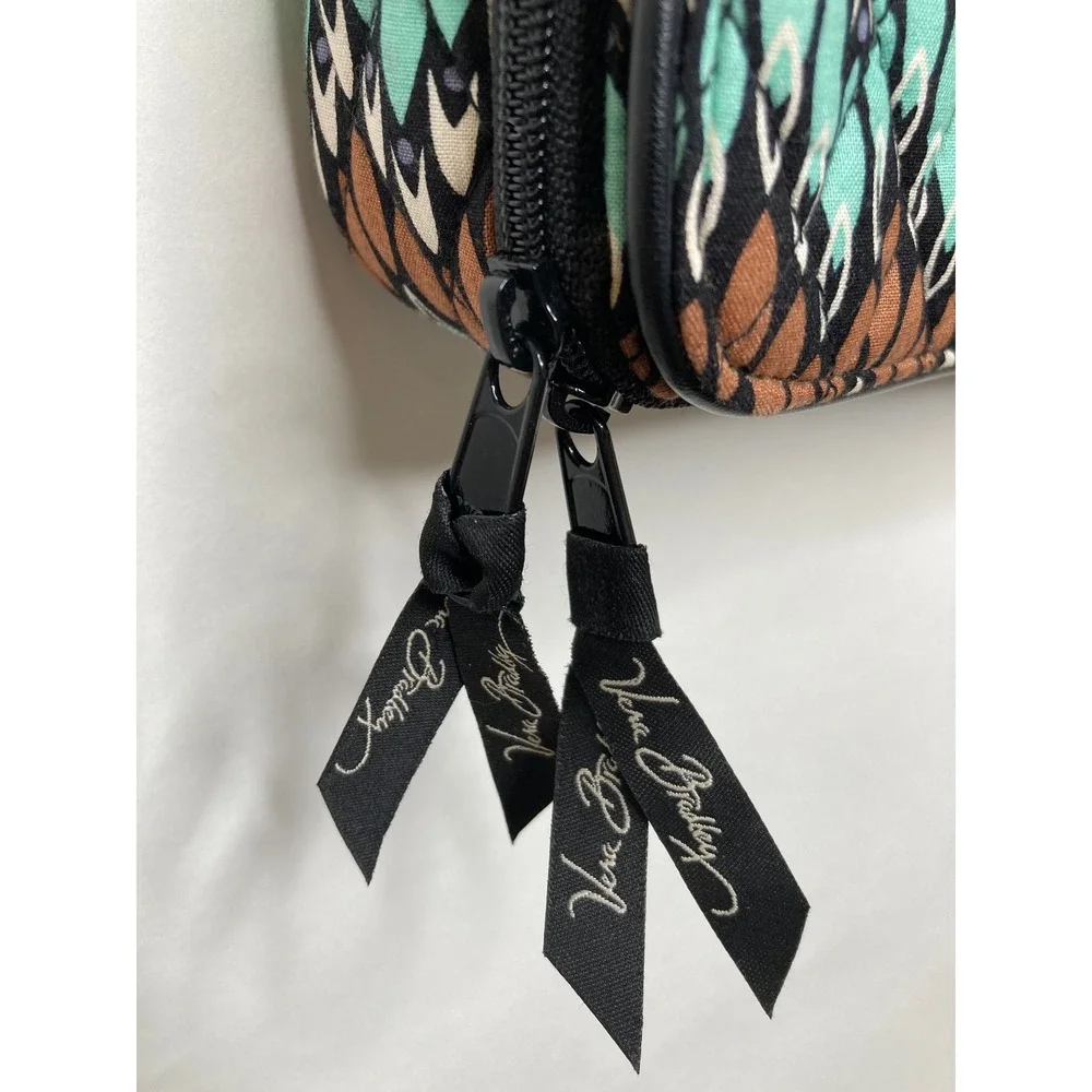 Vera Bradley All In‎ One Crossbody Wallet Ikat Diamonds Black Teal Quilted Bag